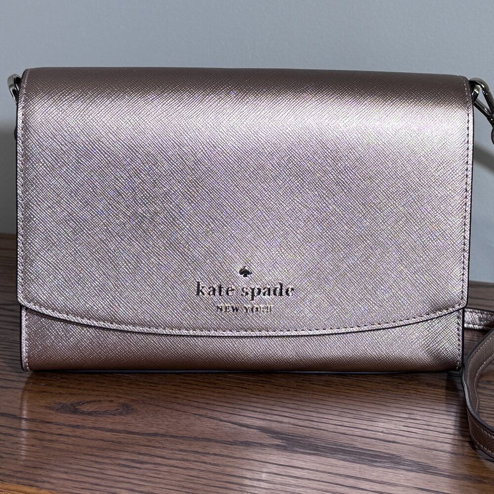 Kate Spade Metallic Rose Gold Leather Flap Crossbody Bag